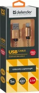 Kable komputerowe i do monitorów - Defender Kabel USB Defender USB-LIGHTNING 1m 2,1A złoty - miniaturka - grafika 1