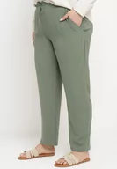Spodnie damskie - Miętowe Casualowe Spodnie z Elastyczną Gumką w Pasie z Wsuwanymi Kieszeniami Mousesa - miniaturka - grafika 1