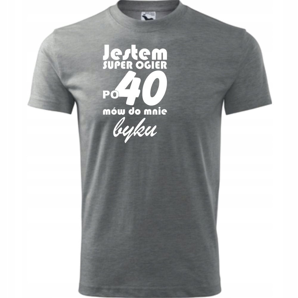 Męska Koszulka Nadruk Jestem super ogier po 40 mów do mnie byku na Prezent ciemnoszary melanż 3XL