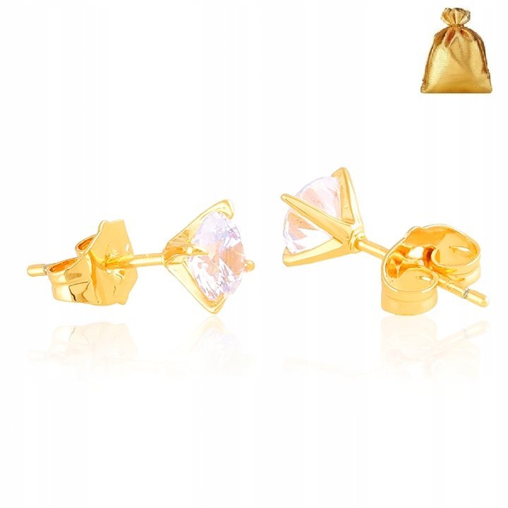 DELIKATNE POZŁACANE KOLCZYKI DAMSKIE CYRKONIE OKRĄGŁE KRYSZTAŁKI 6 MM 18K