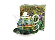 Zaparzacze i kawiarki - Dzbanek do herbaty porcelanowy z filiżanką i spodkiem DUO Irises Vincent Van Gogh 350 ml - miniaturka - grafika 1