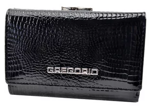 Portfel Damski Skórzany GREGORIO 12 cm Klamra Skóra Naturalna Lakierowana GF-117 CZARNY RFID 12 x 8.5 x 2.5 [cm] - Portfele - miniaturka - grafika 1