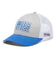 Czapki damskie - Columbia Unisex Pfg siatka zatrzask z tyłu ryba flaga czapka z kulką PFG siatka zatrzask z tyłu ryba flaga czapka z piłką Chłodna szaro/biały/żywy niebieski Jeden rozmiar - miniaturka - grafika 1