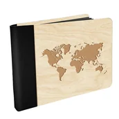 Albumy fotograficzne - Drewniany MINI FOTO ALBUM na zdjęcia MAPA ŚWIATA z grawerowaną okładką z czarnymi kartami - miniaturka - grafika 1