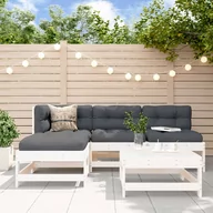 Meble ogrodowe - vidaXL 5-cz. zestaw wypoczynkowy do ogrodu z poduszkami, biały, drewno - miniaturka - grafika 1