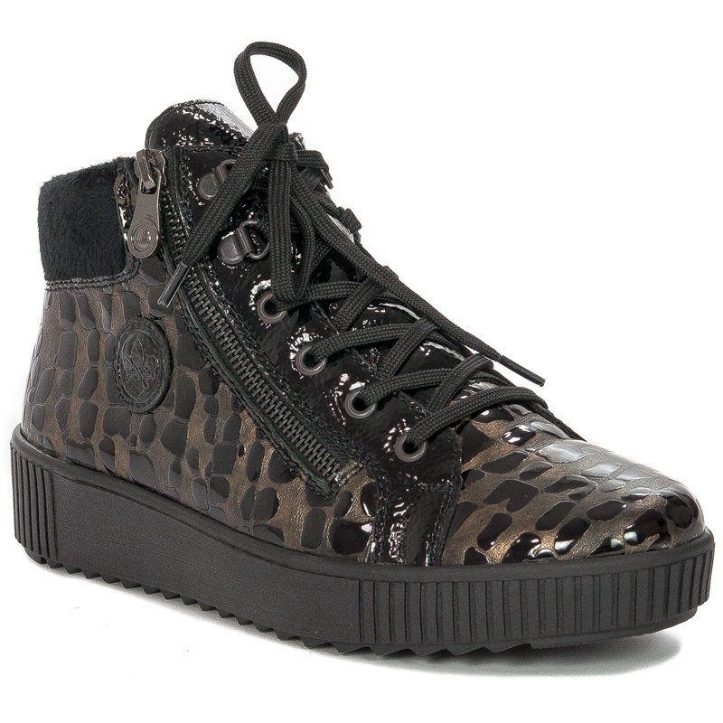 Botki Rieker na platformie ocieplane Bronze Black-37