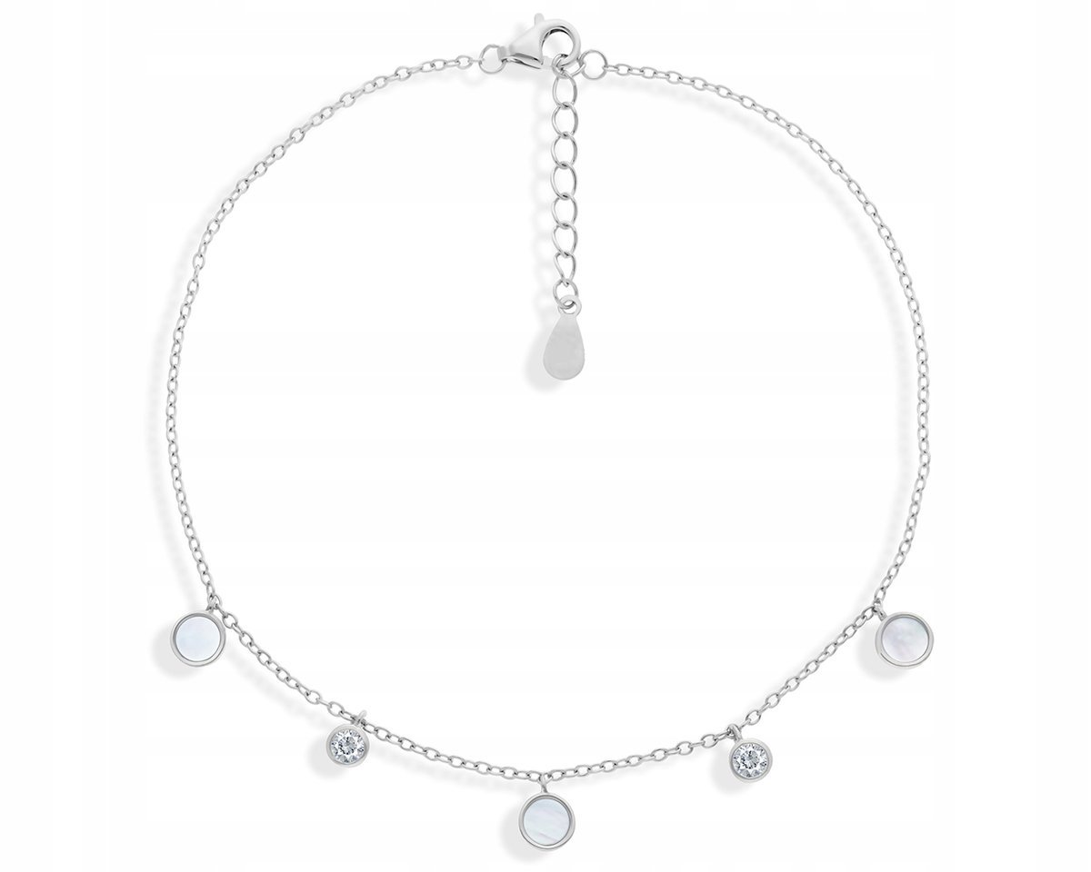 Bransoletka srebrna Na Nogę Damska cyrkonie masa perłowa na kostkę pr. 925