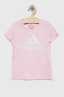 Koszulki dla dziewczynek - adidas t-shirt bawełniany dziecięcy G BL kolor różowy - miniaturka - grafika 1