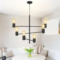 Lampy sufitowe - NETTLIFE Lampa wisząca 6 żarówek E27 Czarna średnica 65 cm Regulowana lampa przemysłowa w stylu vintage, metalowa, salon, sypialnia - miniaturka - grafika 1