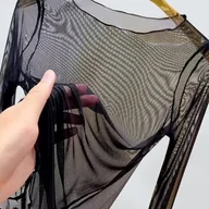 Bluzki damskie - TEMU Koronkowy Przezroczysty Top z Długim Rękawem, Delikatna Warstwa Bazowa do Noszenia Wewnątrz/Na Zewnątrz, Luźny Krój, Styl Mamy Odmładzający - miniaturka - grafika 1