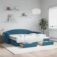 Sofy i kanapy - vidaXL Sofa rozsuwana z szufladami, niebieska, 90x200 cm, aksamit - miniaturka - grafika 1