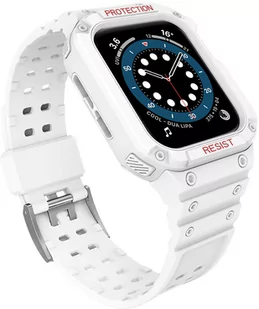 Protect Strap Band opaska z etui do Watch 7 / 6 / 5 / 4 / 3 / 2 / SE (45 / 44 / 42mm) obudowa pancerny pokrowiec na zegarek biały - Akcesoria do smartwatchy - miniaturka - grafika 1