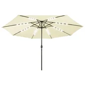 Parasole ogrodowe - vidaXL Parasol ogrodowy z LED i metalowym słupkiem, 400 cm, piaskowy 312530 - miniaturka - grafika 1
