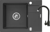 Zlewozmywaki z baterią - ZESTAW PYRAMIS SPARTA (59x44) 1B 1D + LUNGO karbon (czarny mat) (070073801L) - miniaturka - grafika 1