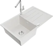 Zlewozmywaki z baterią - Mexen Bruno zlewozmywak granitowy 1-komorowy z ociekaczem i baterią kuchenną Flora, biały - 6513-20-670401-00 - miniaturka - grafika 1