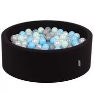 Zabawki do kąpieli - KiddyMoon Suchy basen okrągły z piłeczkami 7cm czarny: perła-szary-transparent-babyblue-mięta 90x30cm/300piłek Zabawka basen piankowy - miniaturka - grafika 1