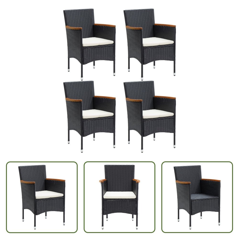 The Living Store Krzesła ogrodowe do jadalni 4 szt. Poli rattan czarny