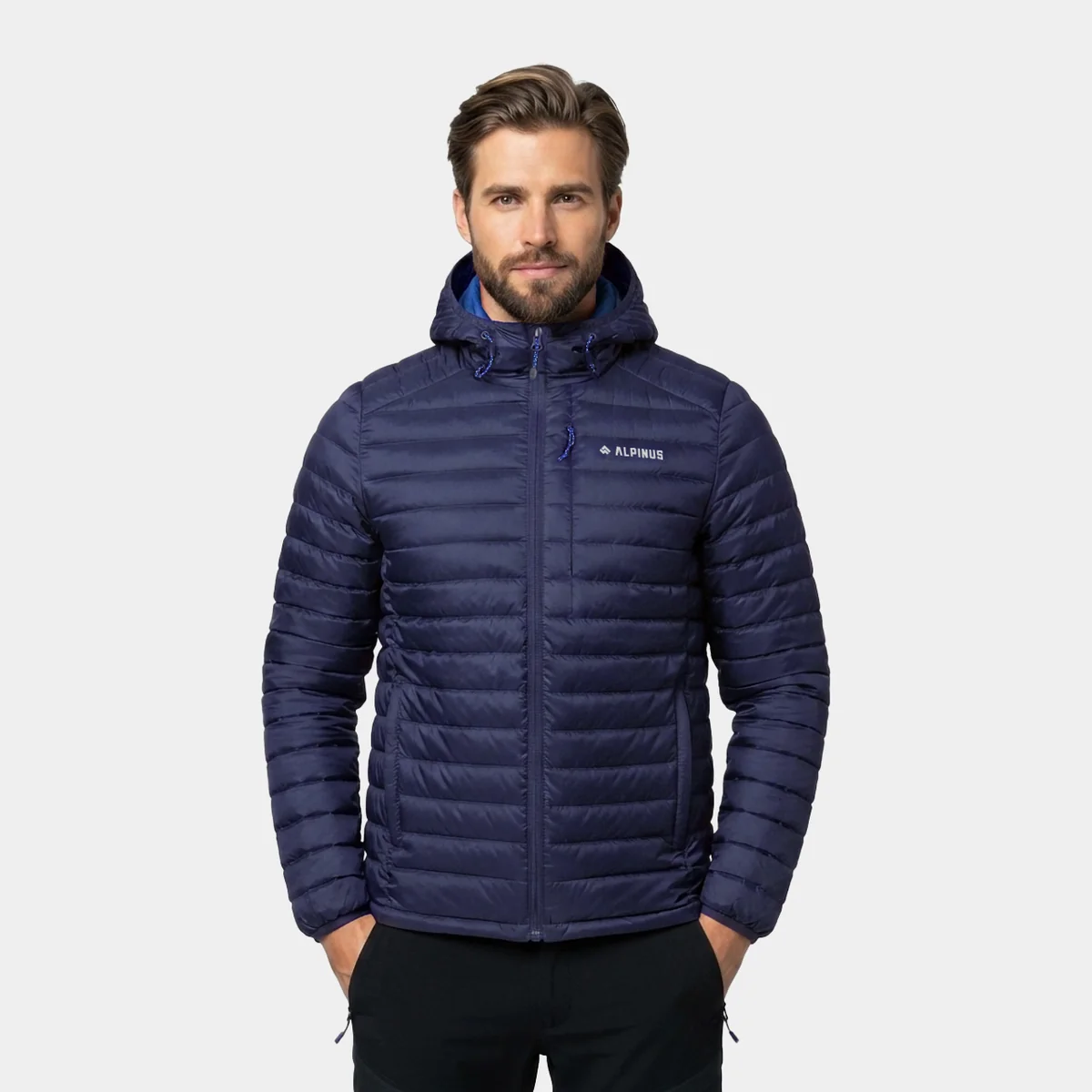 Kurtka męska puchowa Alpinus Kiruna granatowa 2XL lekka, przejściowa, wiosna, jesień zima z kapturem, DWR
