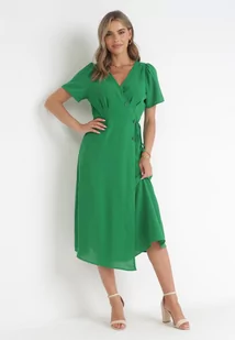 Zielona Kopertowa Sukienka Midi z Materiałowym Paskiem Rahellitte - Sukienki - miniaturka - grafika 1