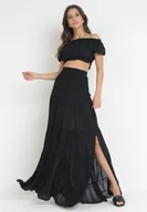Komplety damskie - Czarny 2-częściowy Komplet z Wiskozy z Hiszpańskim Topem i Spódnicą Kinzley - miniaturka - grafika 1