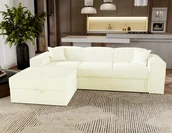 Narożniki - Narożnik z funkcją spania Santorini - Sofa 250 cm z funkcją spania, narożnik w kształcie litery L, rozkładana sofa - Lewy - Kremowy & Poso 38 - miniaturka - grafika 1