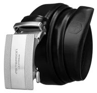 Paski - Klasyczny pasek męski do garnituru do spodni skóra naturalna srebrna klamra automatyczna rozmiar 105 Peterson, czarny - miniaturka - grafika 1