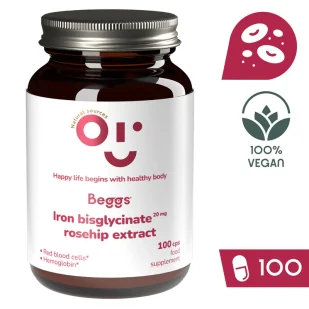 Beggs Iron bisglycinate 20 mg, rosehip extract suplement żelazo i dzika róża 100 kapsułek - Witaminy i minerały - miniaturka - grafika 2