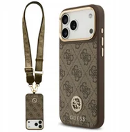 Etui i futerały do telefonów - Etui Guess 4G Strass Logo & Big Strap Metal Buttons MagSafe do iPhone 17 Pro Max brązowy - miniaturka - grafika 1