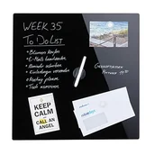 Długopisy - Relaxdays Tablica magnetyczna, do pisania, w zestawie 3 magnesy i długopis, zmywalna, bez ramki, szkło magnetyczne, 50 x 50 cm, czarna - miniaturka - grafika 1