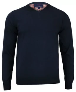 Sweter Ciemnogranatowy Elegancki Męski, 100% Bawełna, Dekolt w Serek (V-neck) - Adriano Guinari - - Swetry męskie - miniaturka - grafika 1