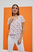 Bluzki damskie - T-shirt w kolorowe kropki -S - miniaturka - grafika 1