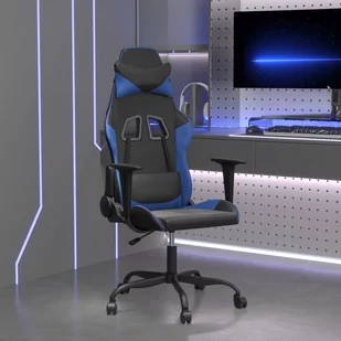 vidaXL Fotel gamingowy, czarno-niebieski, sztuczna skóra - Fotele gamingowe - miniaturka - grafika 1
