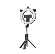 Selfie stick - UCHWYT SELFIE - z odpinanym pilotem bluetooth, tripodem i lampą pierścieniową - P20D-4 Czarny - miniaturka - grafika 1