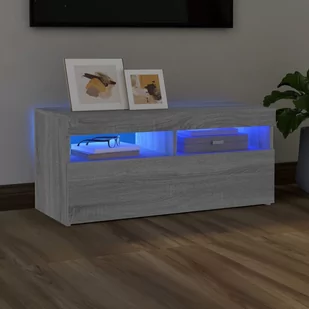 Lumarko Szafka pod TV z oświetleniem LED, szary dąb sonoma, 90x35x40 cm - Szafki RTV - miniaturka - grafika 1