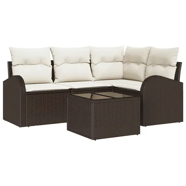 Zestaw Sof Ogrodowych Modularny Poli Rattan, Brązowy, 5 Elementów