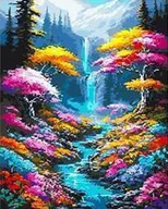 Zabawki kreatywne - Diamentowa Mozaika Wodospad I Rzeka Przez Kolorowy Las 30x40 - miniaturka - grafika 1