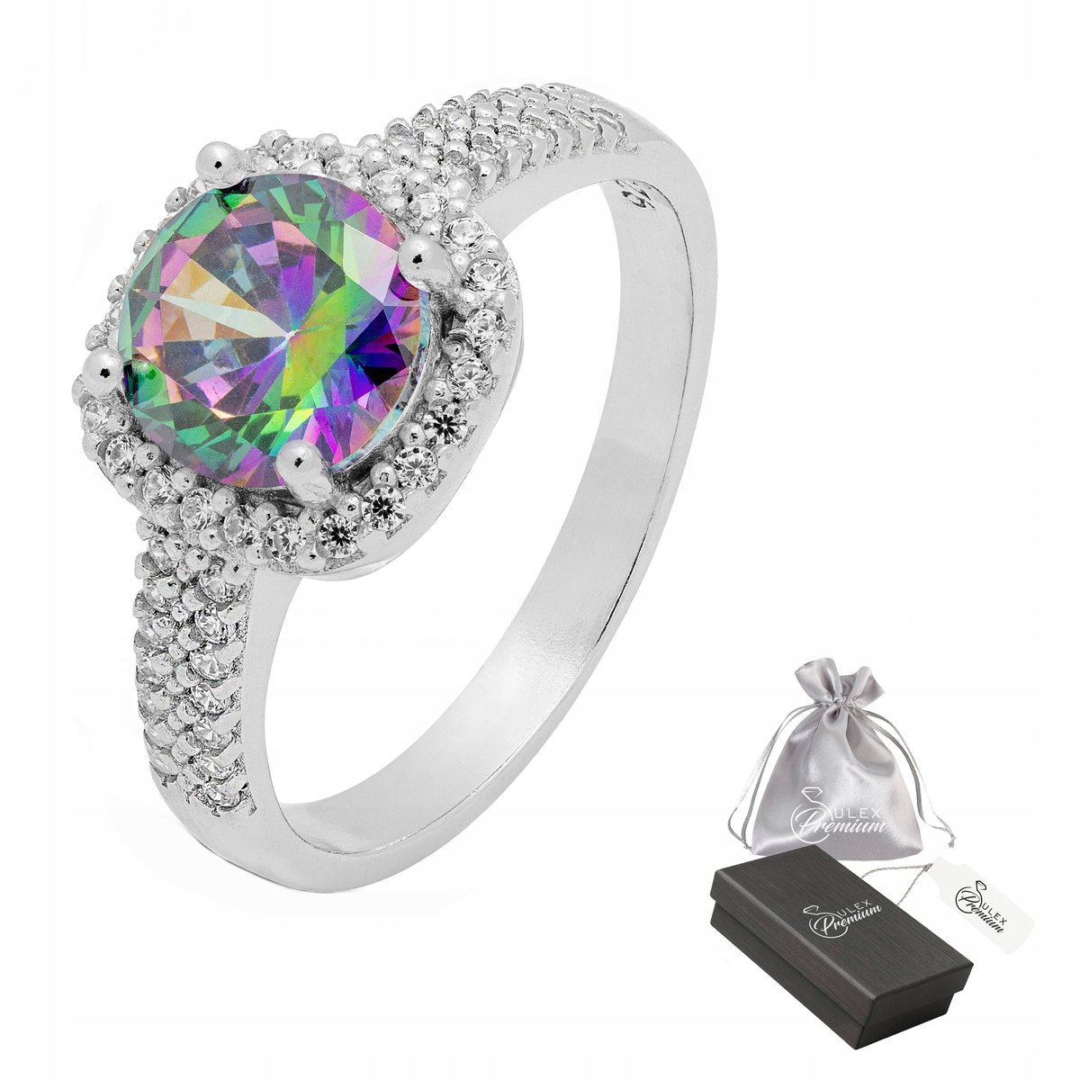Efektowny Pierścionek Srebrny 925 Rodowany z Cyrkonią Mystic Topaz r. 16