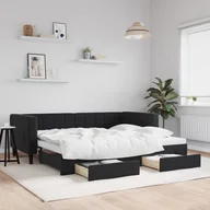 Sofy i kanapy - vidaXL Sofa rozsuwana z szufladami, czarna, 90x200 cm, aksamit - miniaturka - grafika 1