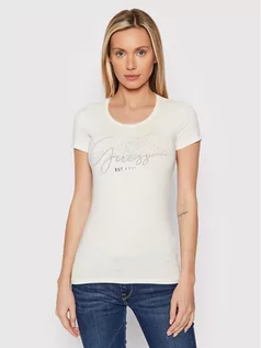 Koszulki i topy damskie - Guess T-Shirt W2RI04 J1300 Beżowy Slim Fit - grafika 1