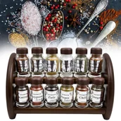 Pojemniki na przyprawy - PÓŁKA NA PRZYPRAWY STOJAK PRZYPRAWNIK + PRZYPRAWY BRĄZ WENGE 12 SŁOIKÓW - miniaturka - grafika 1