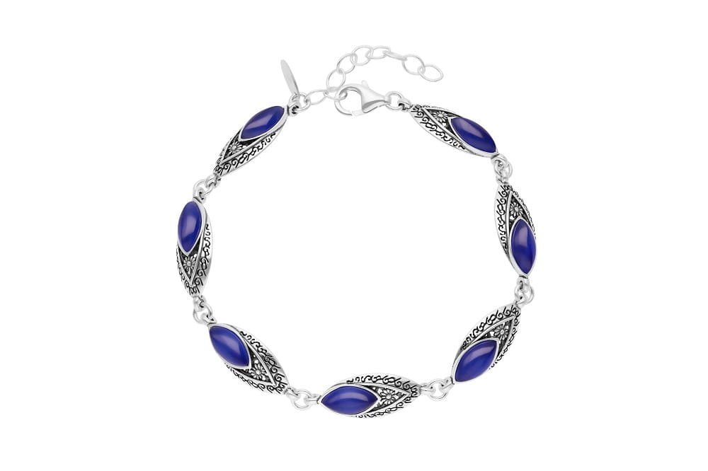 Srebrna bransoletka z niebieskimi kamieniami - wzór kwiata pr. 925