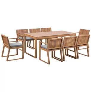 Beliani Zestaw ogrodowy drewniany stół i 8 krzeseł z poduszkami szarymi SASSAR - Meble ogrodowe - miniaturka - grafika 1