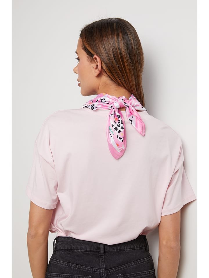 Lin Passion Bandana w kolorze jasnoróżowo-biało-czarnym - 50 x 50 cm