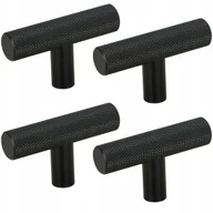 Meble modułowe i akcesoria - 4 x Gałka meblowa reling ryflowana metalowa czarna gałka do szafki szuflady - miniaturka - grafika 1