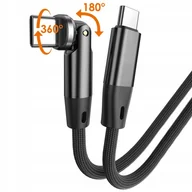 Kable USB - Kabel USB C - USB C - kątowy - obrotowy 540° - 1m - 60W - czarny oplot - miniaturka - grafika 1