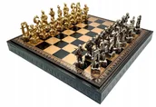 Gry planszowe - Italian Chess Pieces Metal Samurai+Chess Board Leatherette Gold/Black 48 - miniaturka - grafika 1