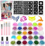 Zabawki kreatywne - DUŻY ZESTAW DO TATUAŻY BROKATOWYCH KOLOROWANIA WŁOSÓW PAZNOKCI BROKATOWE - miniaturka - grafika 1