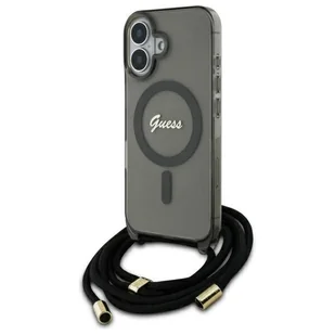 Guess GUHMP16SHCTSGNSK iPhone 16 6.1"     czarny/black hardcase Crossbody Cord Script MagSafe - Etui i futerały do telefonów - miniaturka - grafika 1