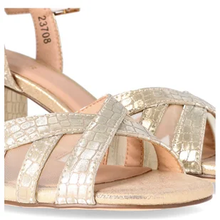 Zdobione sandały na słupku - MENBUR 23708 ZŁOTE - Czółenka - miniaturka - grafika 16