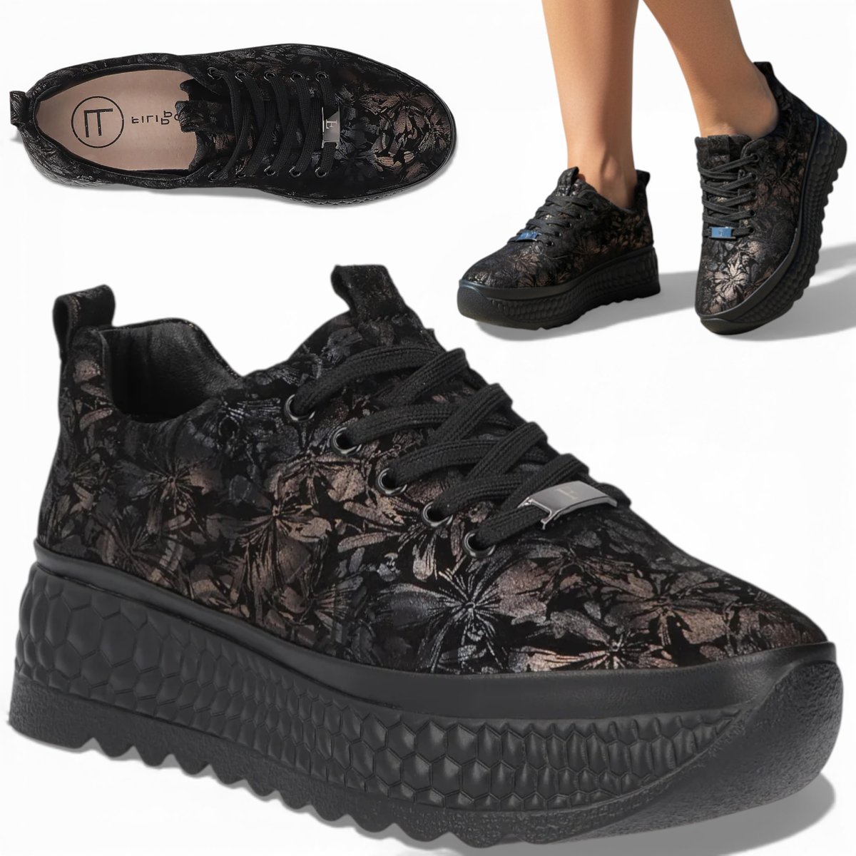 Sneakersy Damskie SKÓRZANE FILIPPO Wygodne Czarne Półbuty na Platformie 37